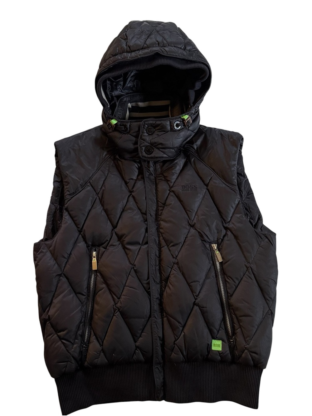 BOSS Hugo Boss Black Quilted Hooded Puffer Vest Men’s Size Medium Authentic